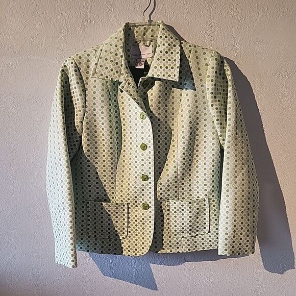 Susan Graver Style Green Polka Dot Jacquard Blazer - Size Small - Picture 1 of 6